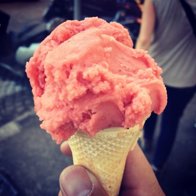 My afternoon pick-me-up: Strawberry gelato